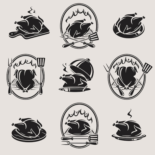 Chicken labels and elements set Collection icon chicken Vector