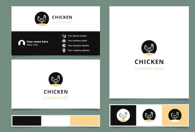 Chicken logo design with editable slogan branding book and