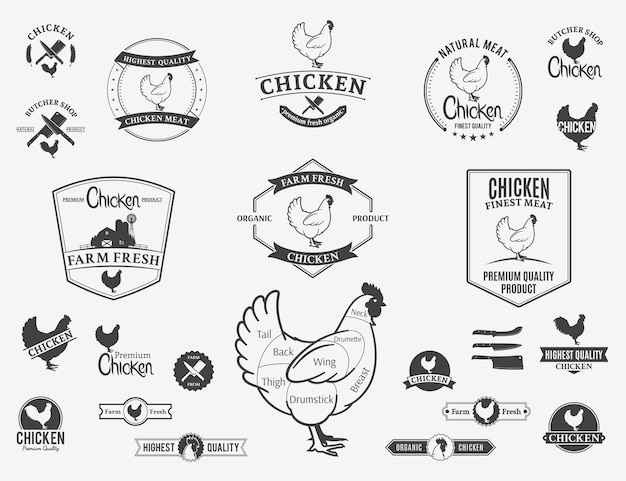 chicken logo labels charts and design elements