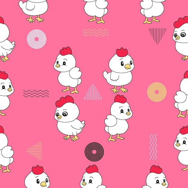 chicken lovely cute mascot characters seamless pattern premium vector