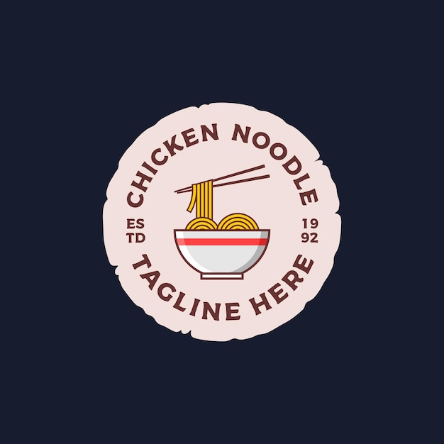 Chicken Noodle badge vintage Logo design vector illustration