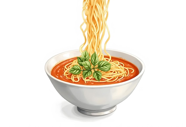 Chicken noodle soup with vegetables in a white bowl vector illustration