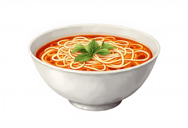 Chicken noodle soup with vegetables in a white bowl vector illustration