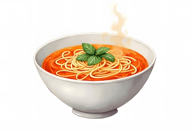 Chicken noodle soup with vegetables in a white bowl vector illustration