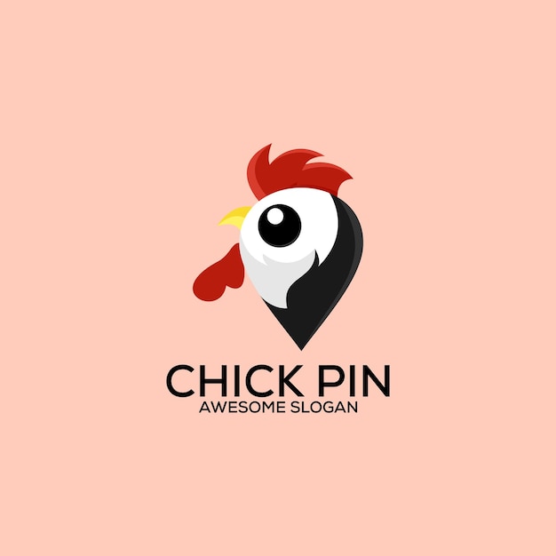 chicken pin logo design colorful icon