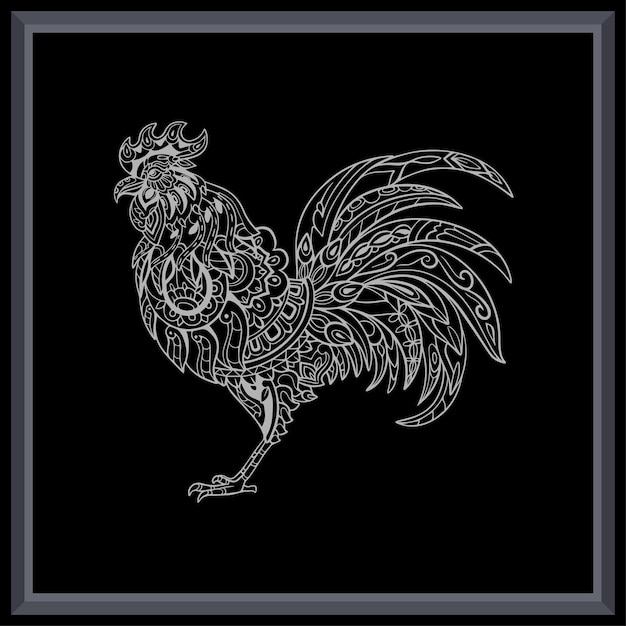 Chicken rooster mandala arts isolated on black background