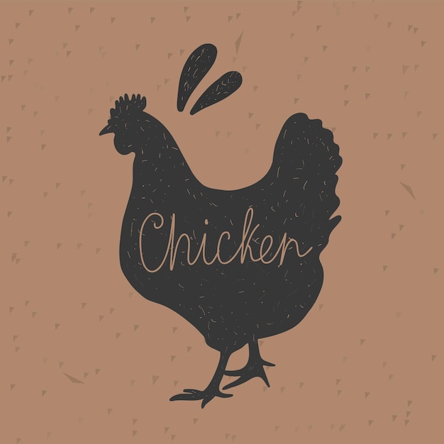 Chicken silhouette Retro animal farm poster for a butchery meat shop