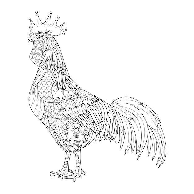 Chicken stylized for coloring book for adult