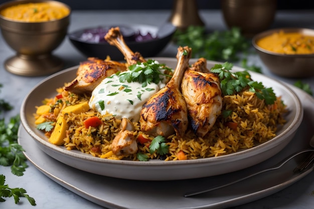 Chicken Thigh and Rice Biryani with Green Peas