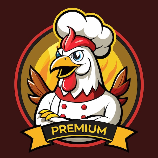 a chicken with a chef hat on and a logo for a restaurant