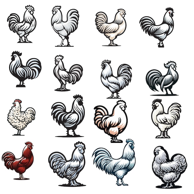 chickens illustration Vector Set