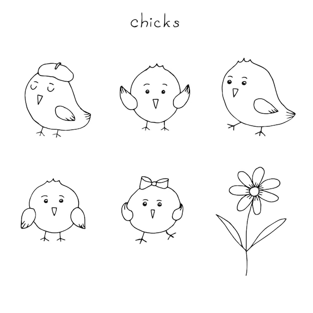 Chickens set vector illustration hand drawing doodle