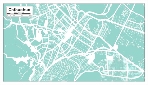 Chihuahua Mexico City Map in Retro Style Outline Map