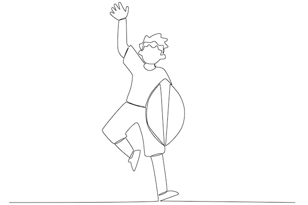 A child on Africa day raises one hand and one leg Africa day one line drawing