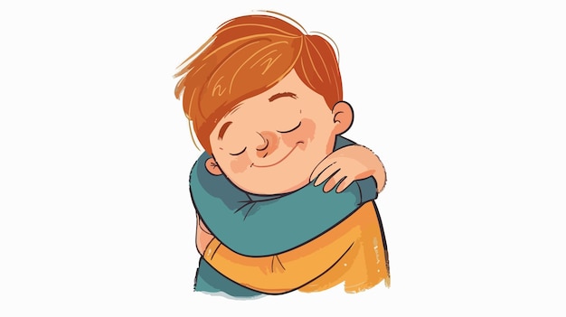 Vector child boy embracing handdrawn vector illustration