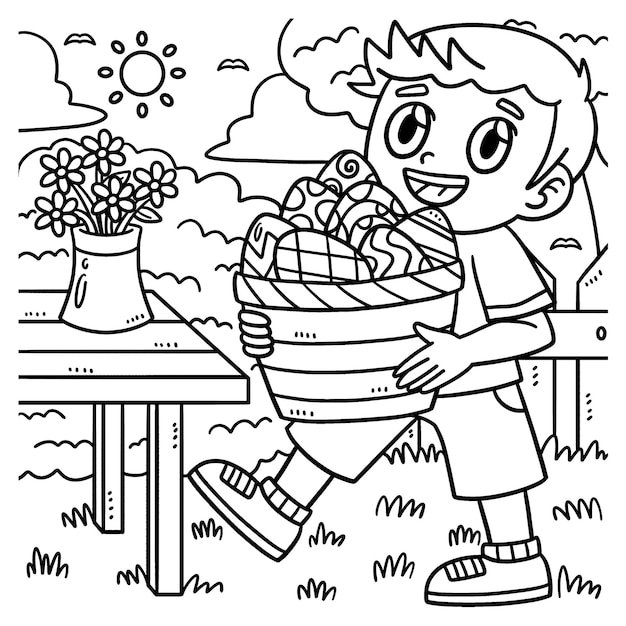 Child Carrying Basket of Easter Eggs Coloring