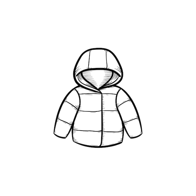 Child coat hand drawn outline doodle icon. Warm child coat or jacket for kids and newborn baby vector sketch illustration for print, web, mobile and infographics isolated on white background.