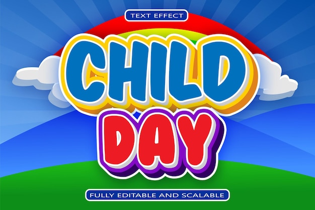 Child Day Editable Text Effect 3 Dimension Emboss Modern Style