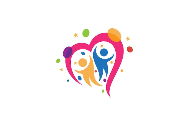 Child education colorful logo template child playing happy with love shape