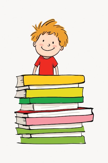 Child enjoying books stack