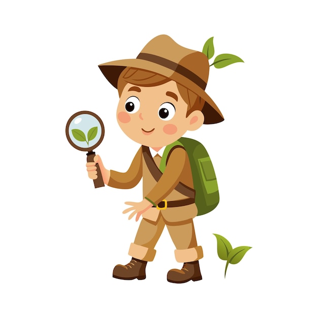 Child Explorer Looking at Plant with Magnifying Glass