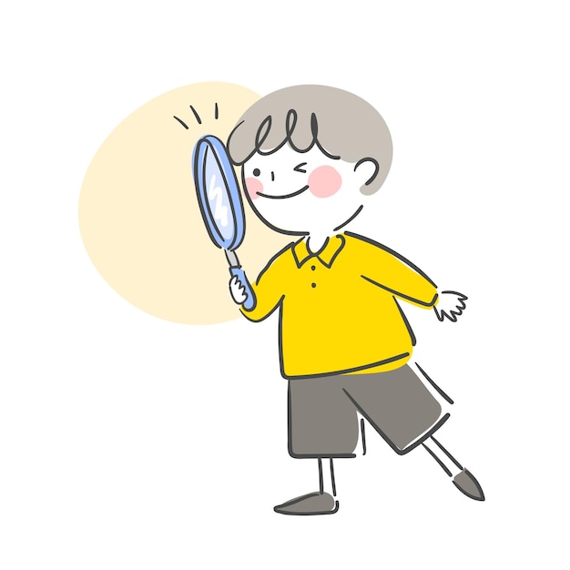 A child holding a magnifying glass