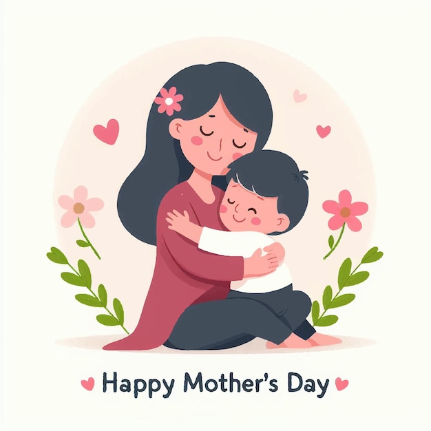 Vector child hugs her mother and wishes happy mothers day