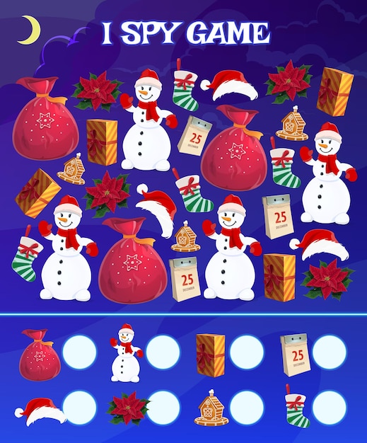 Vector child i spy game with christmas objects