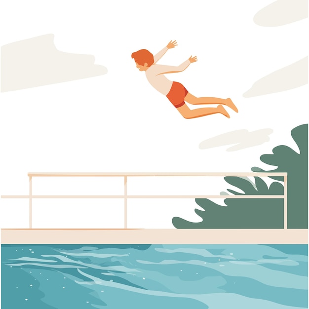 A child jumping off a diving board into a pool