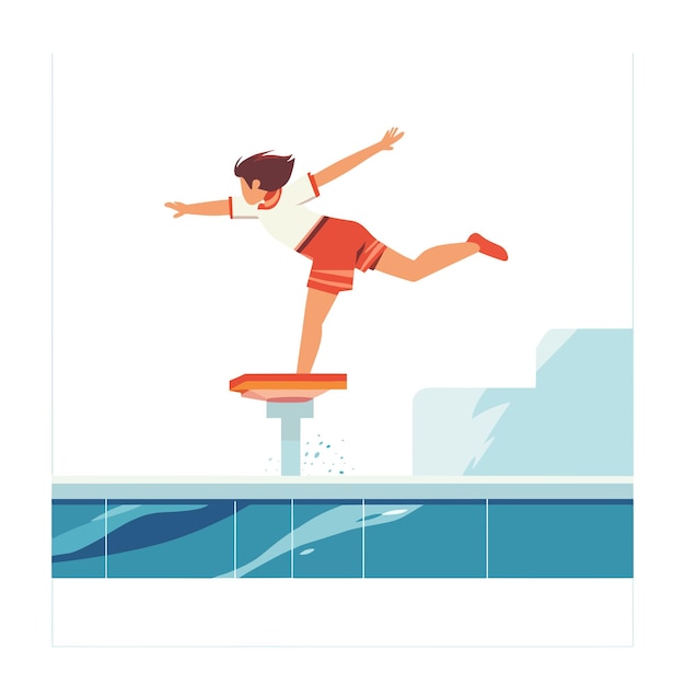 A child jumping off a diving board into a pool