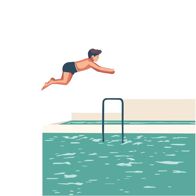 A child jumping off a diving board into a pool