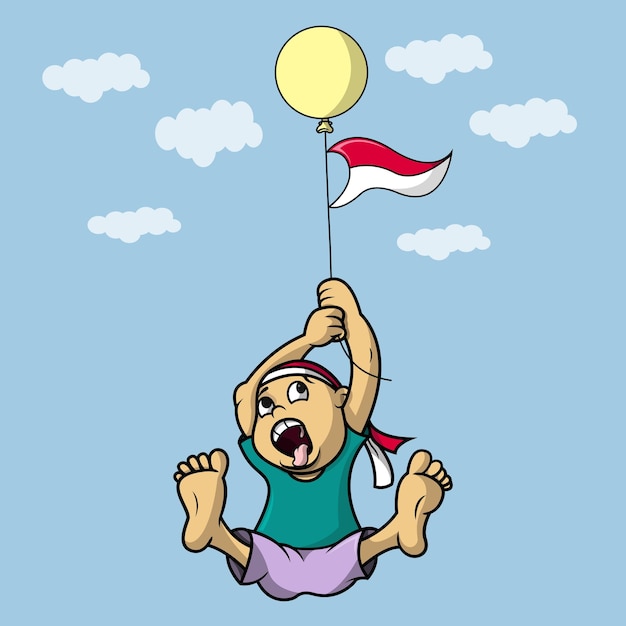 A child jumps with a balloon to commemorate the independence day of the republic of indonesia