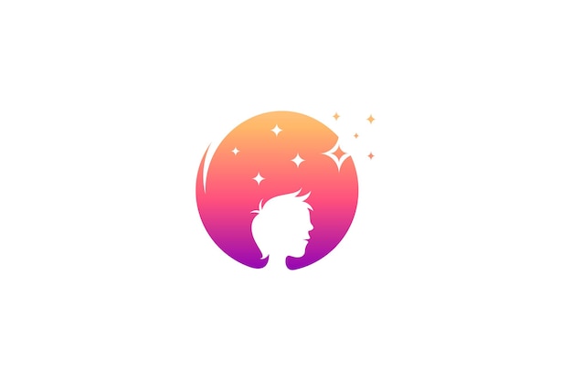 Child logo design in circle shape with stars in colorful gradations