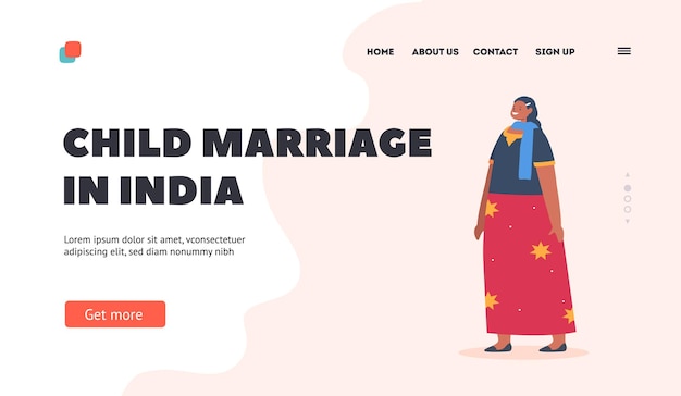 Child Marriage in India Landing Page Template Indian Positive Teen Girl Female Character Wear Sari Traditional Clothes