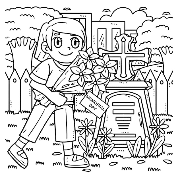 Child Offering Flowers Isolated Coloring Page