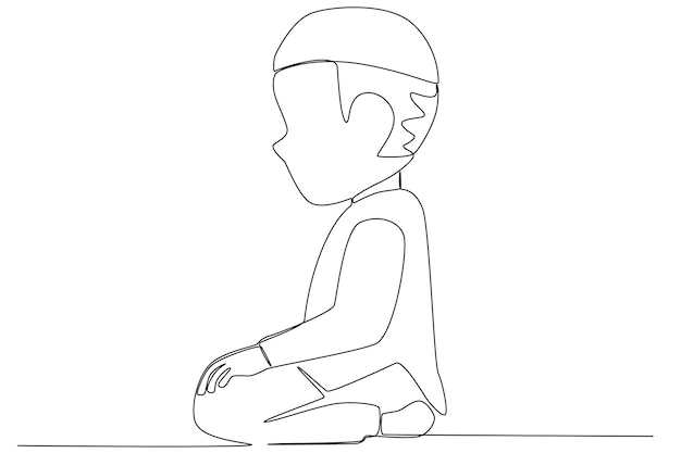 A child performs the movement of praying and sitting greetings Sholat oneline drawing