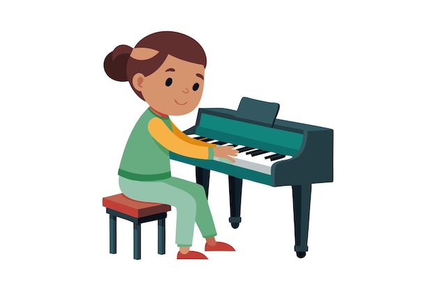 Child Playing Piano Illustration of Young Musician