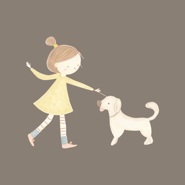 Vector child playing with dog