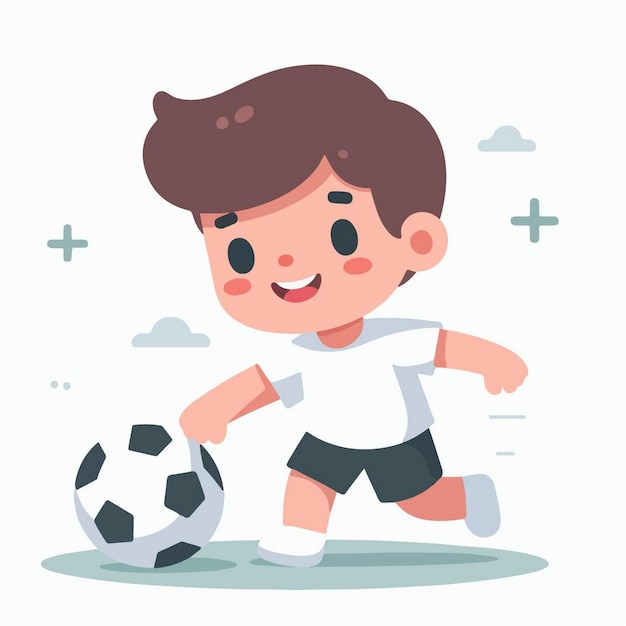 a child playing with a soccer ball and a blue sky behind him