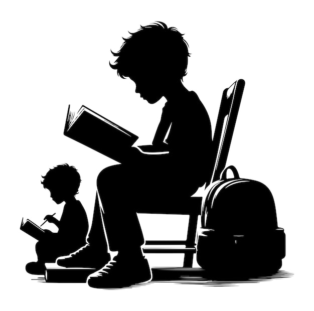 A child reading book silhouette