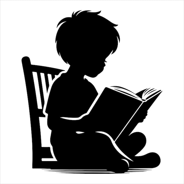 A child reading book vector silhouette vector illustration