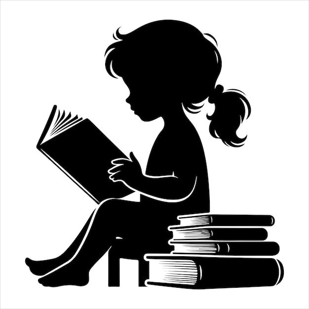 A child reading book vector silhouette vector illustration