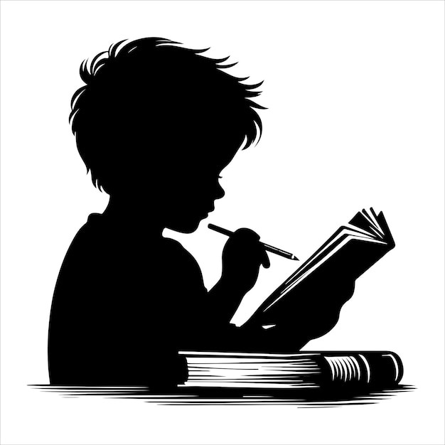 A child reading book vector silhouette vector illustration