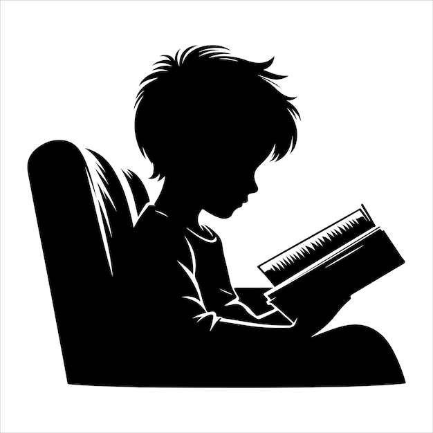 A child reading book vector silhouette vector illustration