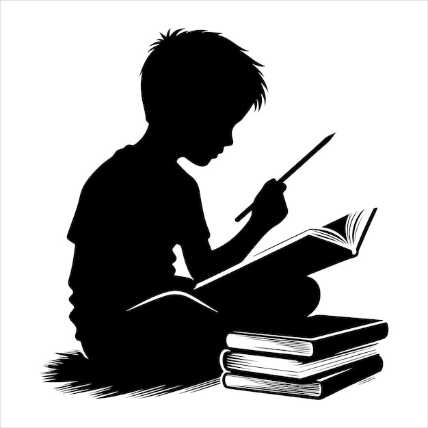 A child reading book vector silhouette vector illustration