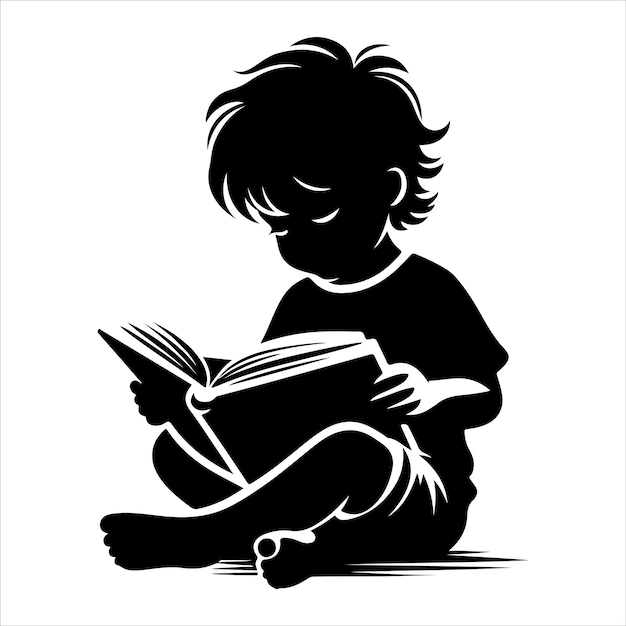 A child reading book vector silhouette vector illustration