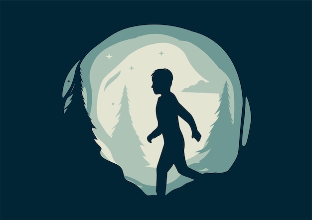 Child running in the forest illustration