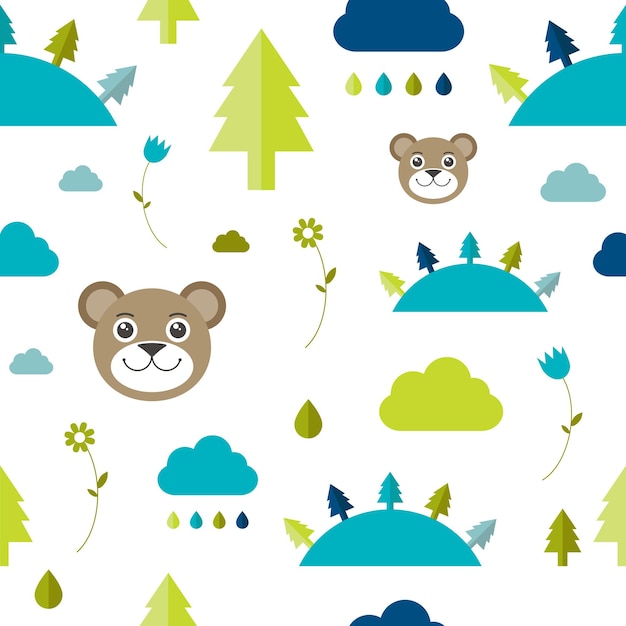 Child seamless pattern. Forest concept.