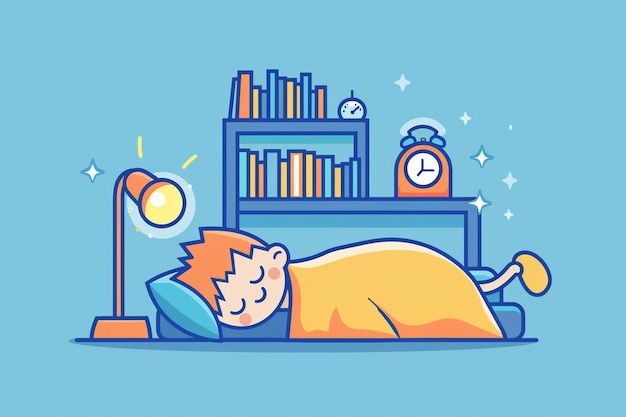 Child Sleeping in Bed in Flat Design Illustration