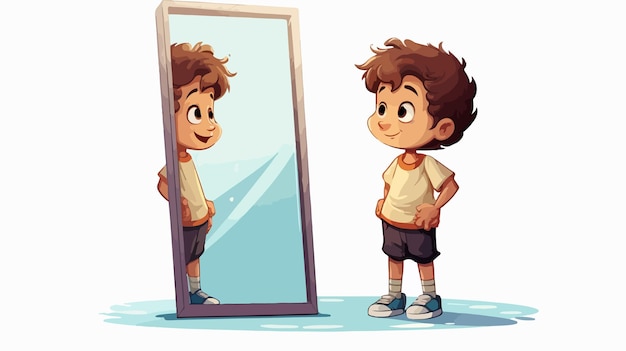 Child Standing in Front of Cartoon Mirror